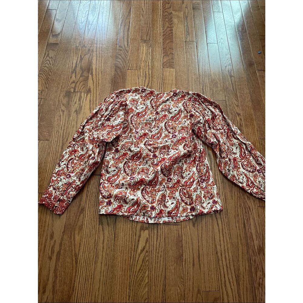 Sezane Orange Paisley Print Long Sleeve Blouse Women’s Sz 34/XS-2 - Picture 2 of 9